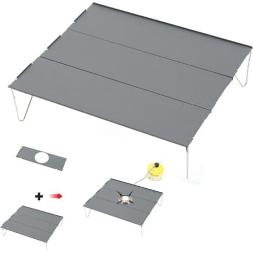 Folding Camping Table, Portable Aluminum Lightweight Rectangle Outdoor Table with Carry Bag, Load 10kg, 37x35x10cm, Gray