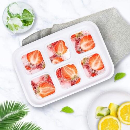 Creative Whiskey Ice Ball Mould 6-Grid Square Ice Lattice Silicone Ice Cube Trays Set of 2 with Cover Food Grade