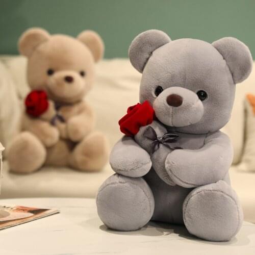 High Quality Cartoon Rose Teddy Bear Plush Toys Soft Stuffed Bear Hold Rose Doll Lovely Romantic Birthday Valentines Gift