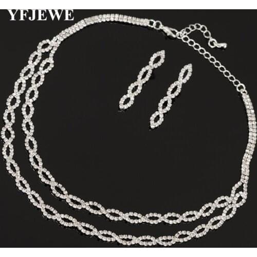 YFJEWE Austrian Crystal long Necklace Earrings Sets Fashion Wedding Accessories Jewelry Sets Women Gold and Silver Color N327