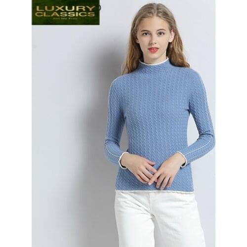 Women 100% Wool Sweater Cashmere Sweaters Winter Pullover Half Turtleneck Female Knitted Pullovers Pull Femme LWL1197