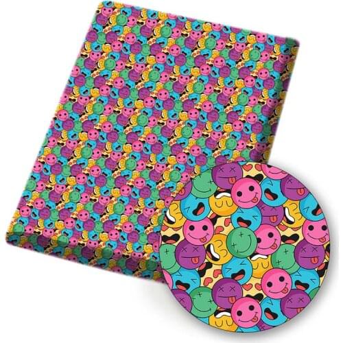Polyester Cotton Fabric Smiley Heart Printed Cloth Sheets DIY Dress Supplies Handmade Bags Home Textile Patchwork 45*145cm 1pc