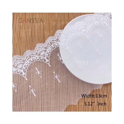 1YARD Width:13cm Quality Embroidered Lace Trim Ivory White for Wedding/Curtains Dress DIY Sewing Supplies Decorative (SS-2312)
