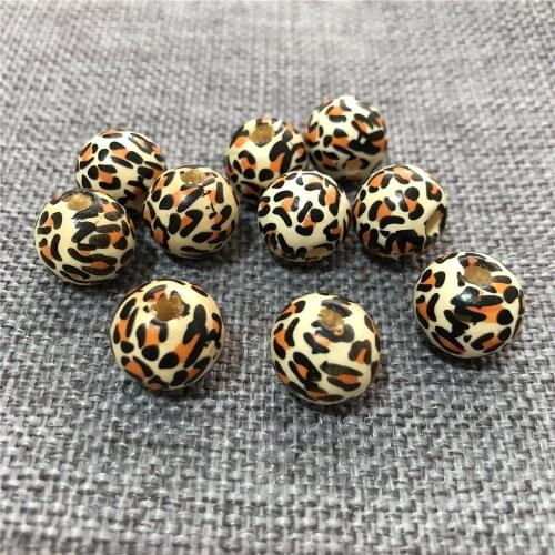 14mm DIY Wood Beads Round Balls Kids Christmas Decoration Leopard Printed Wooden Beads Jewelry 10Pcs/Lot
