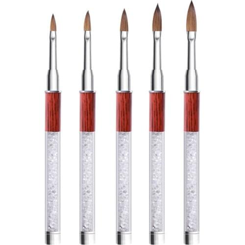 100% Kolinsky Sable Hair Crystal Handle Nail Brush Painting Carving Pen DIY Powder UV Gel Design Nail Art Manicure Tools
