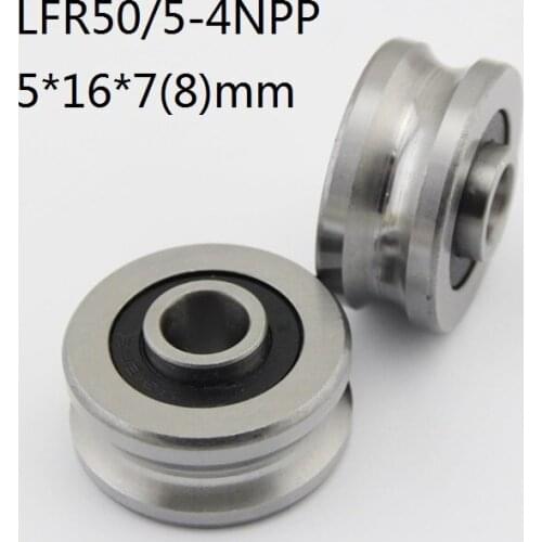 200pcs/lot LFR50/5-4NPP 5*16*7(8) mm Groove pulley track roller guide bearings for embroidery machine 5x16x7(8)mm