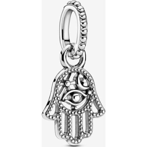 2020 Winter New 925 Sterling Silver Beads Protective Hamsa Hand Dangle Charm Fit Original Pandora Bracelet Women Christmas Gift