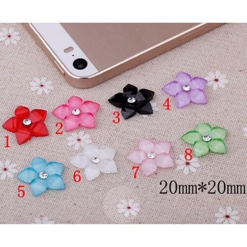 48pcs/bag 8 color optional Flat Back Resin Flowers With Rhinestone For Diy Phone decoration nail art Scrapbooking 20mm 004004069