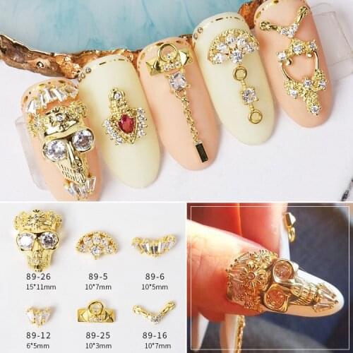 5pcs/lot Luxury Nail Art jewelry Skull Zircon Nail Art High-end Nail Shop Party Alloy Chain Halloween DIY nails Fittings