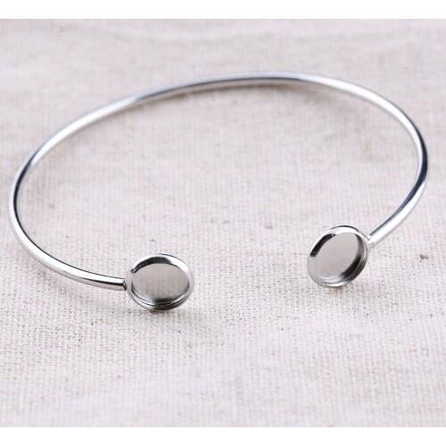 5pcs Stainless Steel Cuff Bracelet Blanks Fit 8mm 10mm 12mm Cabochon Base Setting Trays Diy Bangle Bezels