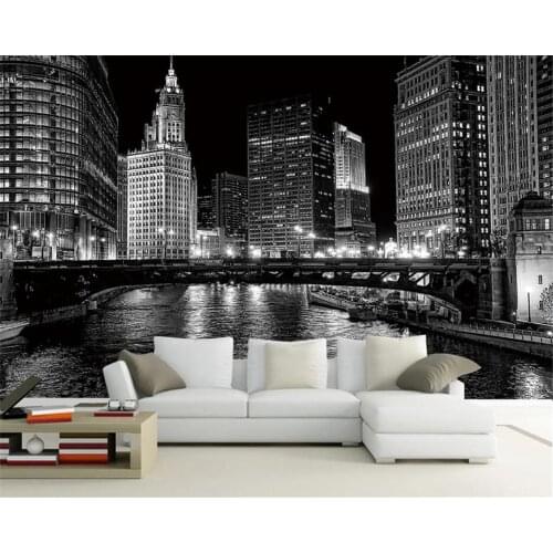 Beibehang Customize papier peint European and American city night view black white landscape photography TV background wallpaper