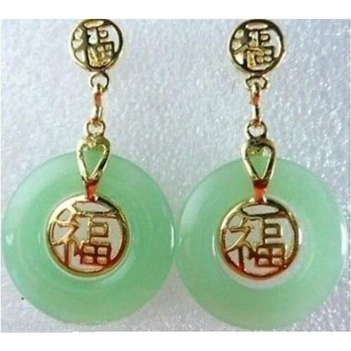 Free shipping >>>>>>Stunning Jewellery Green stone Fortune Earrings AAAA