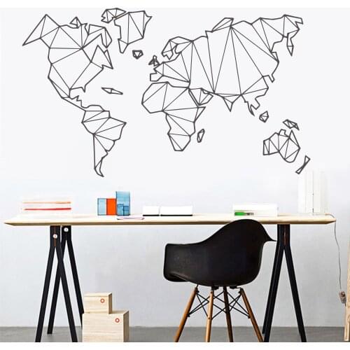 Large Size Geometric World Map Wall Sticker Vinyl Mural Removable Bedroom Decor Stickers Home Living Room Decoration Accessories
