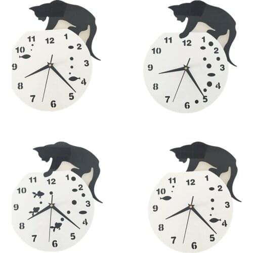 Cartoon Black Cat Wall Clock for Kids Room Brief Design Sneak up Naughty Tail Move Silence Watch Horloges Living Room Home Decor