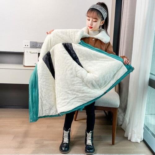 Teens Girls Winter Solid color Block Coats Children Long Parkas Padded Cotton Jacket Girl Long Warm coat 3T 4 6 8 9 10 12 Years