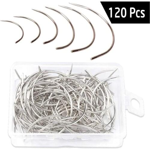 KAOBUY 120Pcs Boxed C Needles, Curved Hand Needles, Weaving Needles For Carpet Leather Canvas Repairing, Blocking Knitting