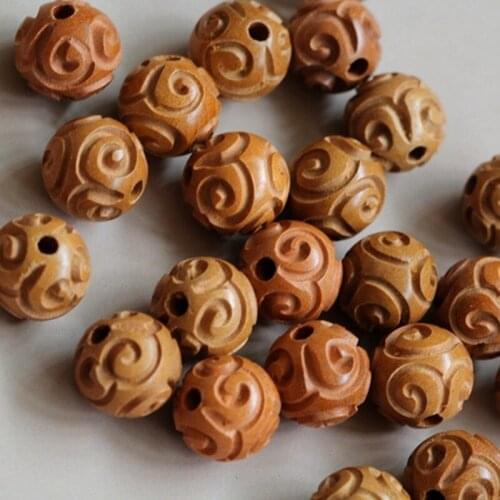 Hot-Natural peach wood beads-hand carved auspicious cloud-DIY loose beads-carved wood products jewelry accessories bracelet bead