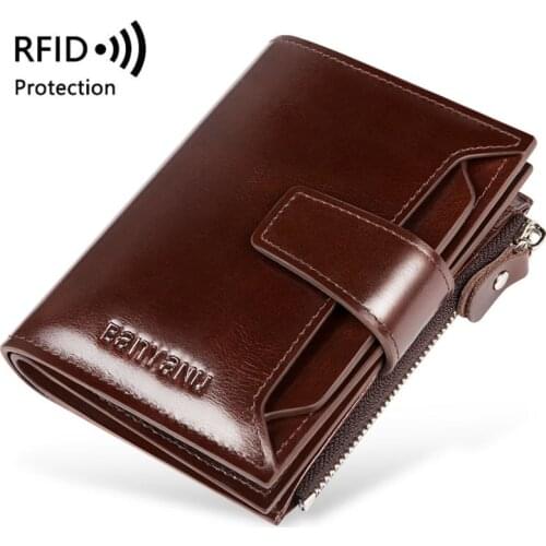 RFID Protection Mens Wallets Genuine Leather Card Holder Short Purse Vintage Coffee Oil Wax Leather Male Wallets 2020 Bolsas