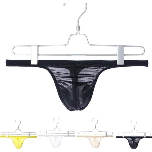 Men Ultra-Thin T-Back Sexy Sheer Mesh Smooth Underwear Ice Silk Comfortable Underpants Breathable Quick Dry Soft Bikini Thongs