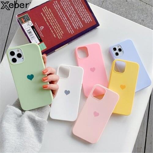 Simple Love Heart Phone Cases For iPhone 11 12 Pro Mini SE 2020 7 8 6 6S Plus X XR XS Max Candy Color Soft Silicone Back Cover