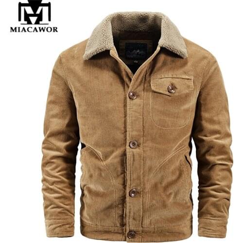 New Winter Men Corduroy Jacket High Quality Fur Collar Lamb Wool Thick Warm Outwear Casual Fleece Coat Male Plus Size J708