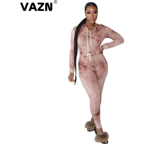 VAZN 2020 Autumn New Plus Size Young Casual Free Style Hooded Full Sleeve Top Long Pants Tracksuits Slim Women 2 Piece Set