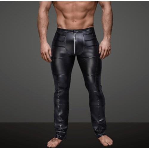 S-XXL New Mens Skinny Leather Pants Fashion Faux Leather Trousers For Male Trouser Stage Club Wear Biker Pants