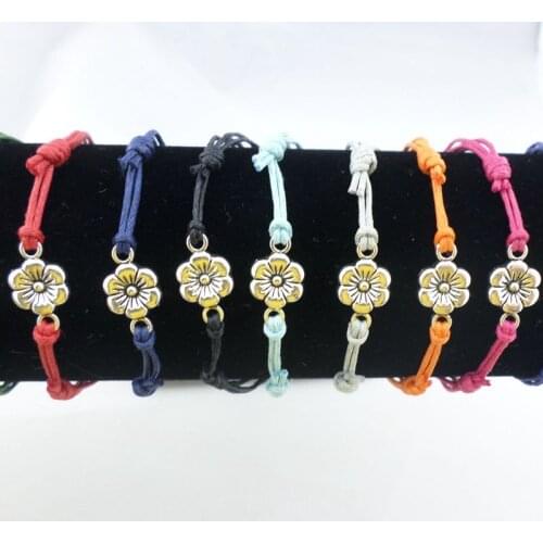 Wholesale 50pcs Silver Flower Red Cord Adjustable Charms Bracelets Friendship Bracelet Anklet Women Men Gifts