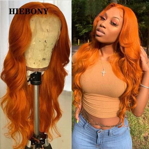 Orange Ginger Wave Lace Front Human Hair Wigs with Baby Hair Brazilian Hair Orange 13x6 Body Wave Lace Front Wigs Bleached Knots