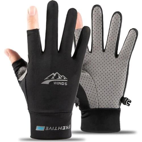 Two Finger Cut Cycling Gloves Ice Silk Anti-UV Sunscreen Fishing Gloves Lightweight Breathable Outdoor Sporting Gloves