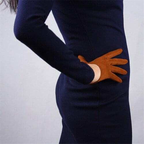 Suede Ultra Short Gloves 13cm Caramel Brown Camel Matte Emulation Leather Female Suede Gloves Free Shipping WJP32