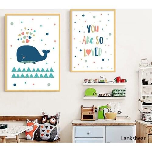 Cartoon Whale Nursery Canvas Poster Print Minimalist Wall Art Painting Nordic Kids Decoration Pictures Baby Boys Bedroom Decor