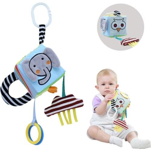 Stroller Crib Hanging Mobile Baby Rattle Toys Soft Cloth Cube Baby Toys Make Sounds Animal Cognize Toys For Newborn