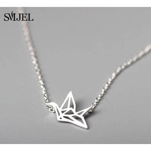 Simple Bird Jewelry Cute Brushed Origami Crane Pendant Necklace for Women Collier Tiny Animal Necklaces Wedding Gift Accessories