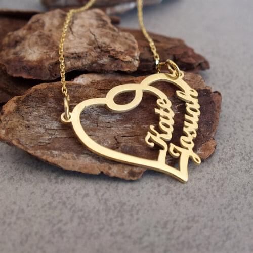 Romantic Heart Necklace Custom Double Name Necklace Women Personalized Nameplate Pendant Choker Jewelry Lover Gifts