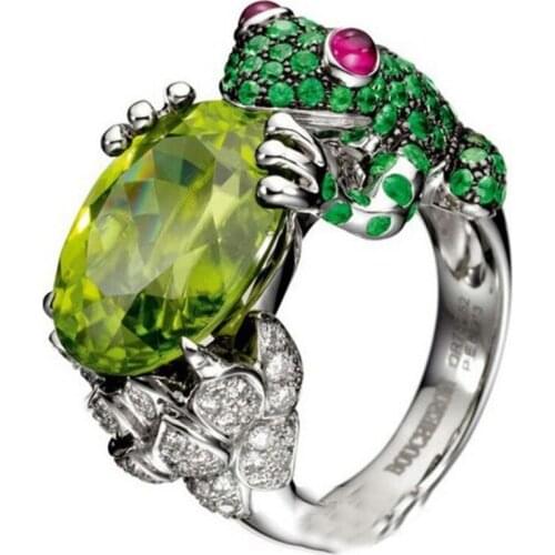 Silver Plated Cute Frog Shape Finger Ring with AAA Zircon Crystal Boho Personality Rings for Woman Party Jewelry Birthday Gift