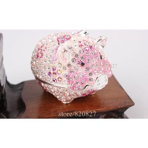 Small Shiny Pig Jewelry Trinket box Bejeweled Figurine Crystals Piggy Metal Trinket Box Girls Dream Treasure Box5*4.8*7 CM(L*W*H