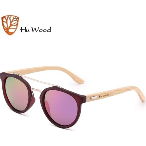 HU WOOD New Brand Sunglasses Men Women Natural Bamboo Frame Sun Glasses Round Wrap Double Bridge Goggle Driving Travel GR8023