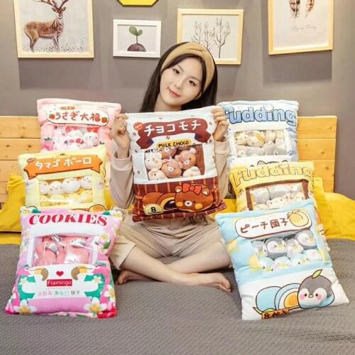 A Plushie Bag Pudding Toys Mini Animals Doll Sakura Bunny Cat Penguin Bear Chick Flamingo Plushie Pillow Girlfriend Kids Gifts