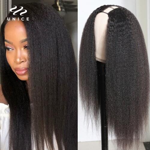 UNice Hair Wig Soft Kinky Straight Half Wig Human Hair 150% Density Headband Wigs EASY And Quick Install Beginner Friendly