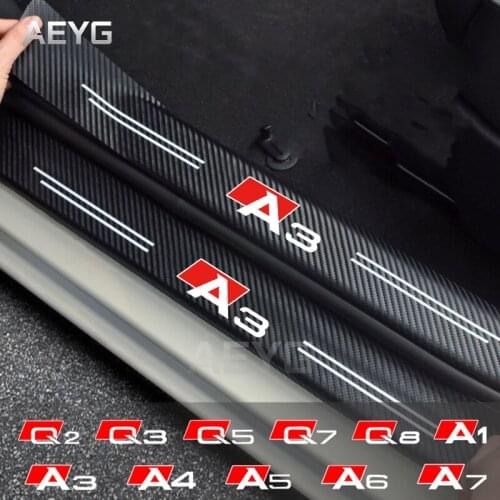 Carbon Fiber Car Door Sill Guard Protected Leather Stickers Vinyl Decals For Audi A1 A3 A4 A5 A6 A7 Q2 Q3 Q5 Q7 Q8 Accessories