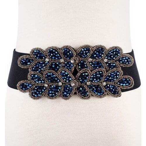 Hongmioo Women Belts Luxury Brand Ladies Girls Fashion Wide Elastic Belt With Rhinestone Belts For Dresses Suit For Size 62-87cm