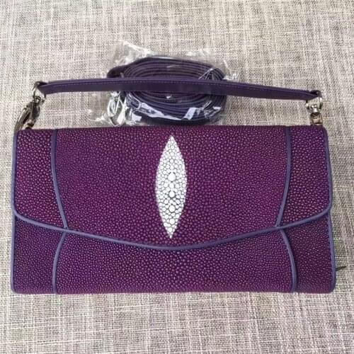Authentic Real True Stingray Skin Womens Envelop Clutch Bag Female Flap Purse Genuine Exotic Leather Lady Small Shoulder Bag
