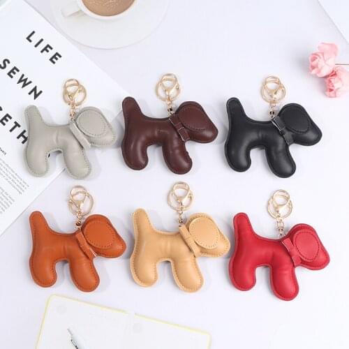 1pc Cute Leather Dog Keychain Animal Key Chain Car Key Ring Bag Tassels Keychain 12*11cm For Bag Decoration