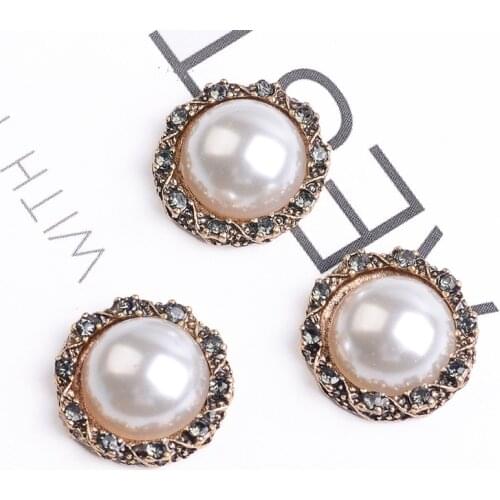 DIY Handmade Jewelry Making 10pcs 15mm Gold color New fashion Alloy Material Imitation Pearl Crystal Round Shape charm