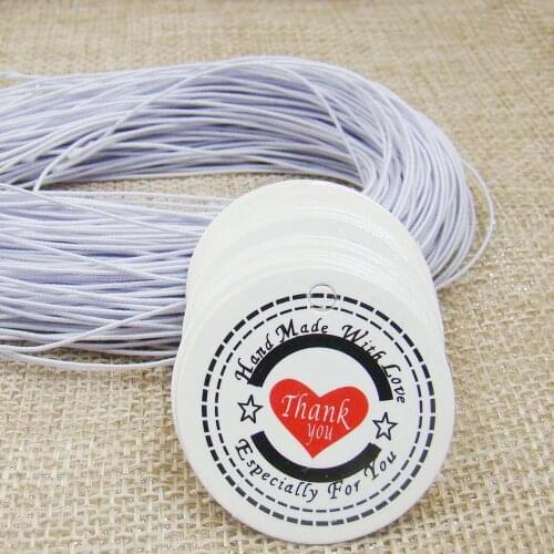 3*3cm white Price brand Tags300pcs round Hang Tags +300PCS Strings elastic white printed Thank you Packing Labels tag gift tag