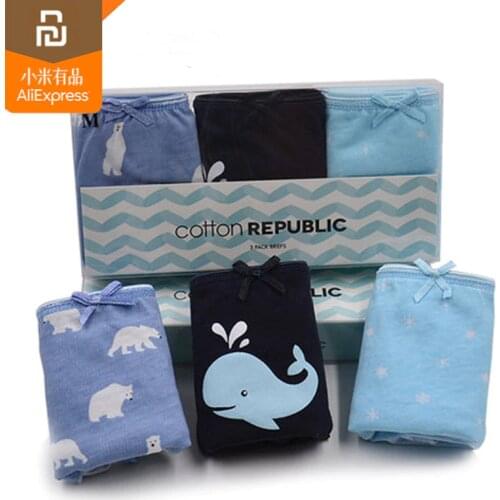 3pcs youpin cotton womens underwear triangle print thin section student summer cotton low waist sexy lace underwear