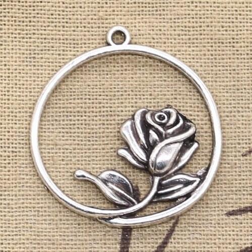 5pcs Charms Rose Flower 36x33mm Antique Making Pendant fit,Vintage Tibetan Silver color,DIY Handmade Jewelry