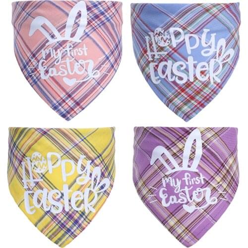 50PC/Lot Easter Pet Dog Bandanas Cotton Plaid Bunny Dog Triangle Scarf Bibs Holiday Dog Accessories
