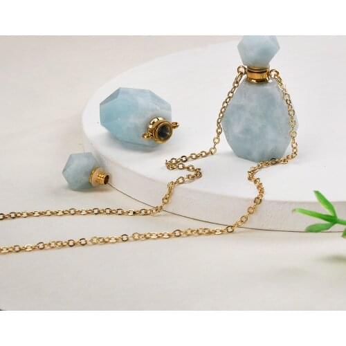 Aquamarines Faceted Perfume Bottle Gems Stone Perfume Bottle Diffuser Necklace Essential Oil Bottle Diffuser Healing Neacklace